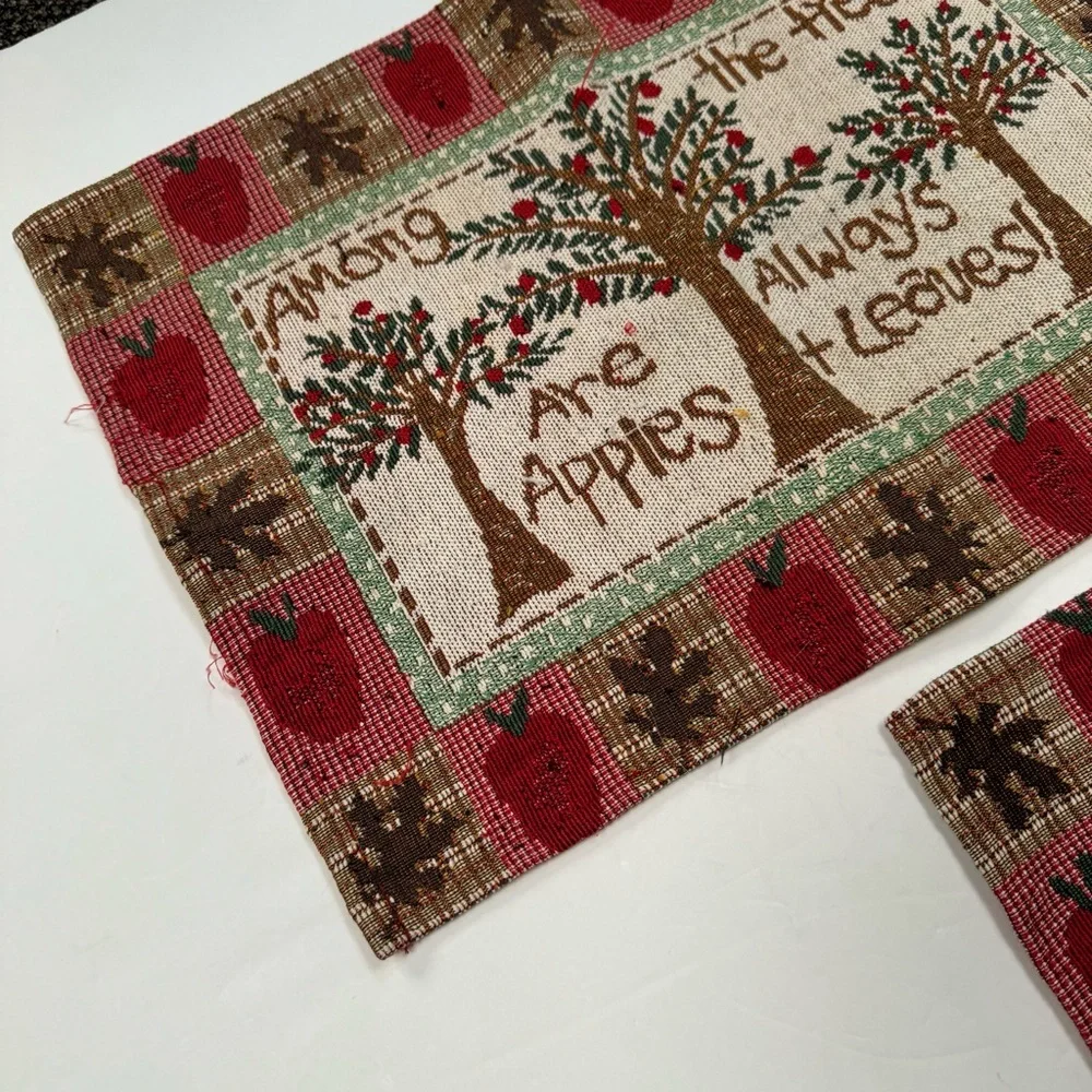 placemats 2pc set Apple tree graphic knit red green fall leaves teacher gift